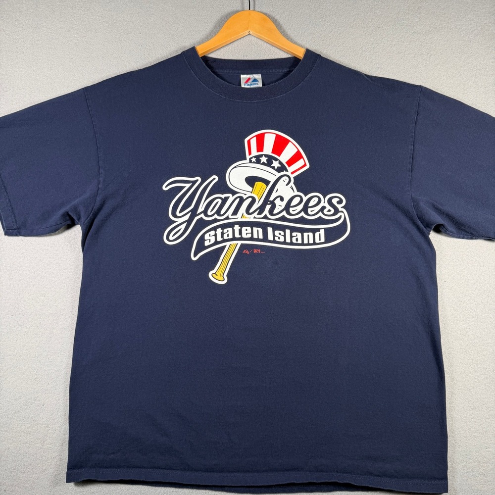 Majestic Staten Island Yankees T-Shirt Mens 2X Navy Blue Graphic Baseball 2005